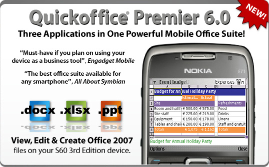 , QuickOffice Premier 6.0, Συμβατό με αρχεία MS Office 2007