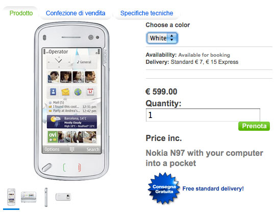 , Nokia N97, Έρχεται Ευρώπη στα 599 ευρώ