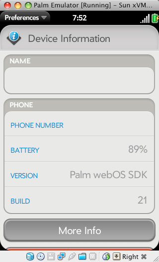 , Palm webOS screenshots