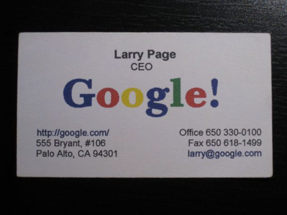 , Η επαγγελματική κάρτα του Larry Page της Google από το 1998