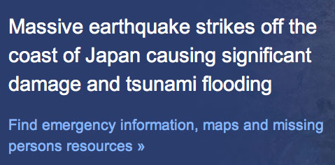 , Google Crisis Response Ιαπωνία, Στοιχεία για το σεισμό και το τσουνάμι
