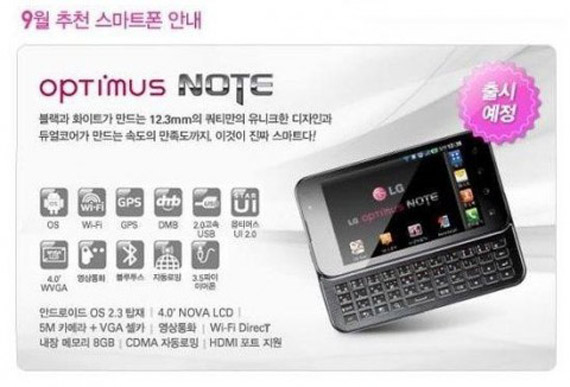, LG Optimus Note, Διπύρηνο Android με συρόμενο πληκτρολόγιο