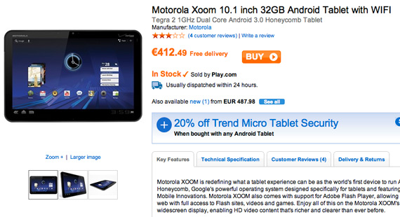 , Motorola Xoom 32GB Wi-Fi, Έπεσε στα 412 ευρώ