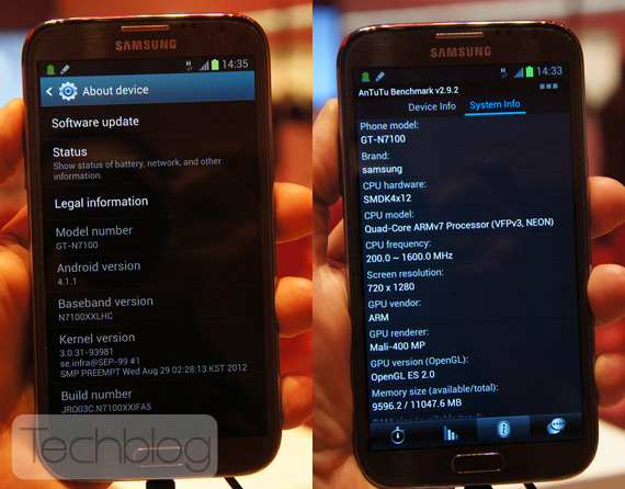 , Samsung Galaxy Note II, Πρώτες μετρήσεις Benchmarks