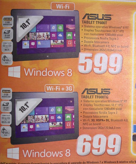 , Windows 8 tablets, Ενδεικτικές τιμές για κάποια πρώτα μοντέλα
