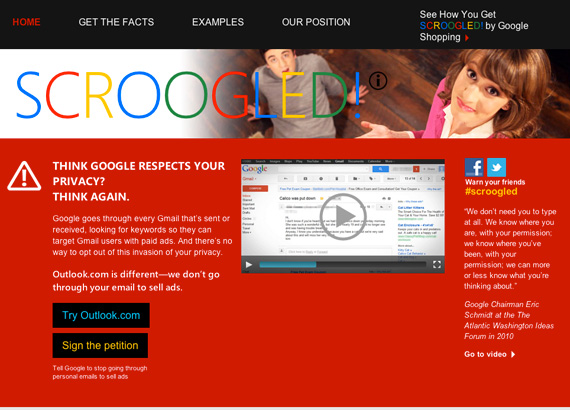 Scroogled, Don&#8217;t Get Scroogled by Gmail, Microsoft εναντίον Google
