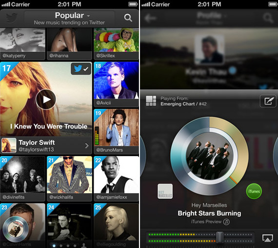 Twitter music, Twitter #music application για το iPhone