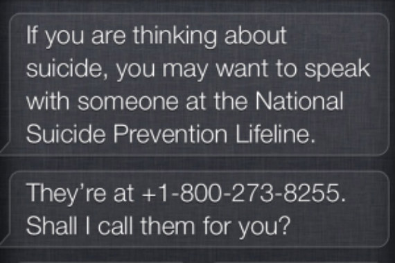 Siri αυτοκτονία, Η Siri κάνει προσπάθεια να αποτρέψει τις αυτοκτονίες
