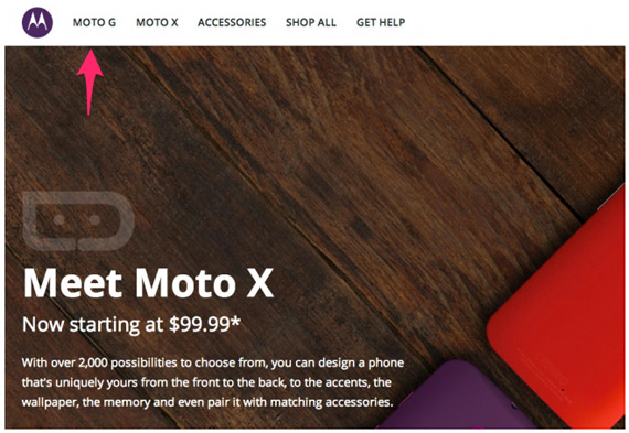 Motorola Moto G, Motorola Moto G, Εμφανίστηκε στη ιστοσελίδα της Motorola Αμερικής