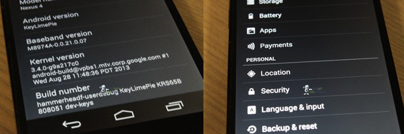 Android 4.4 KitKat screenshots, Android 4.4 KitKat, Διαρροή screenshots