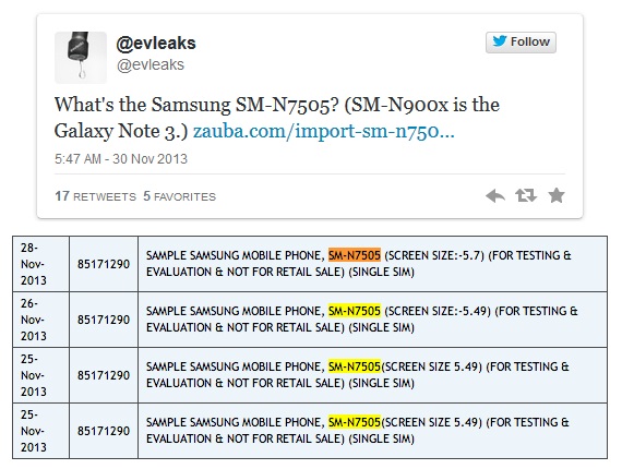 Samsung SM-N7505, Samsung SM-N7505, Διέρρευσε νέα συσκευή με οθόνη στις 5.49 ίντσες και 5.7 ίντσες