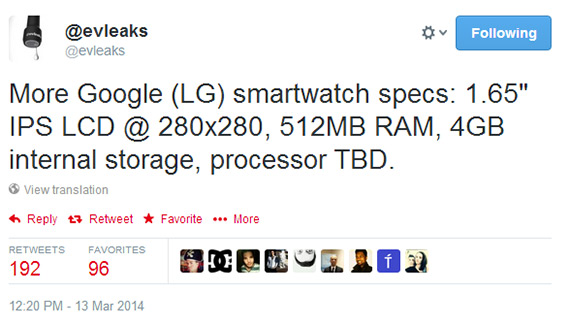 , Google (LG) Smartwatch, Νέα τεχνικά χαρακτηριστικά από τον @evleaks