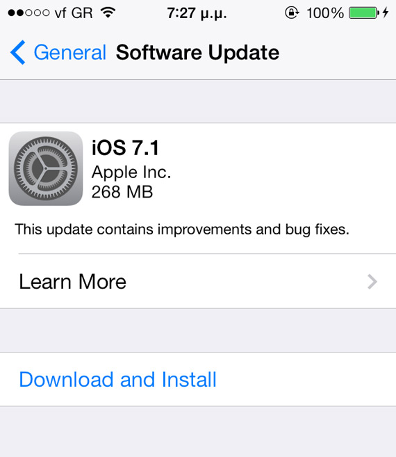 αναβάθμιση σε iOS 7.1, Ξεκίνησε η αναβάθμιση σε iOS 7.1