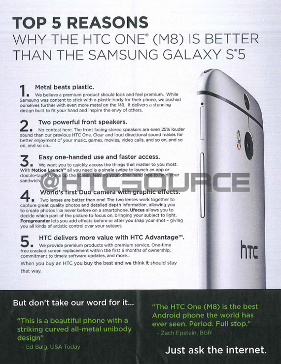 , 5 λόγοι που το HTC One M8 είναι καλύτερο από το Galaxy S5 σύμφωνα με την HTC