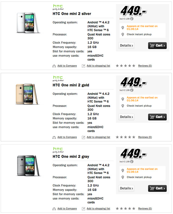 , HTC One mini 2, Πρώτη ενδεικτική τιμή 449 ευρώ στη Γερμανία