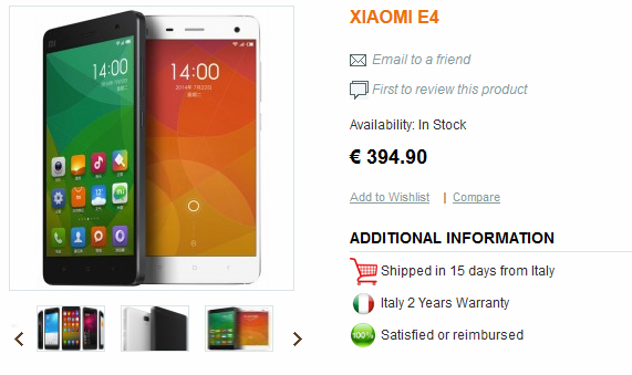 xiaomi mi4 διεθέσιμο ιταλία, Xiaomi Mi4, διαθέσιμο για προπαραγγελίες στα 394 ευρώ στην Ιταλία