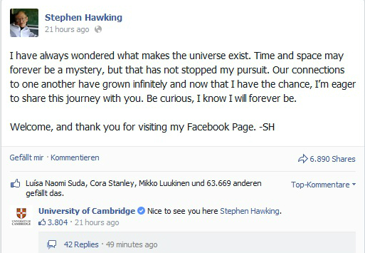 stephen hawking facebook, O Stephen Hawking έφτιαξε λογαριασμό στο Facebook