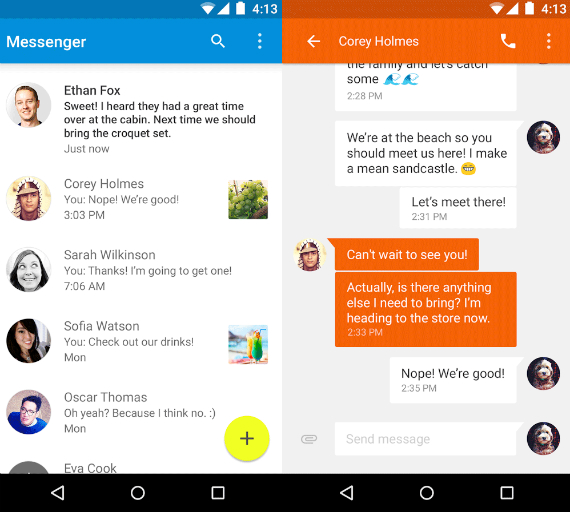 google messenger for android, Google Messenger, νέο standalone app για Android με Material Design