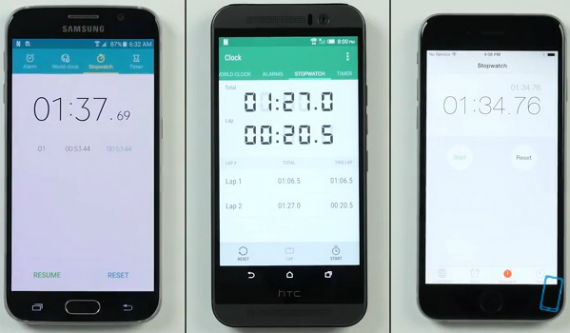 galaxy s6 iphone 6 htc one m9 speed test, Samsung Galaxy S6 vs iPhone 6 vs HTC One M9: Speed Test [video]