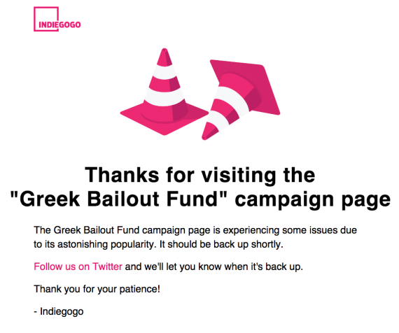 Η καμπάνια για το ελληνικό χρέος κράσαρε το Indiegogo, Η καμπάνια για το ελληνικό χρέος κράσαρε το Indiegogo