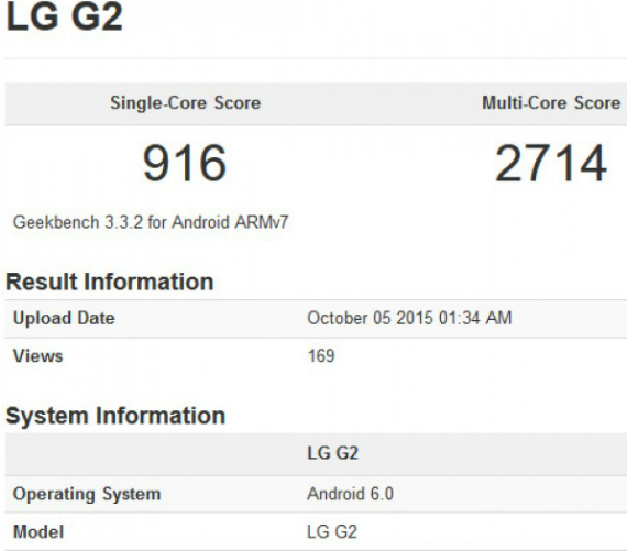 LG G2: Πέρασε από το Geekbench με Android Marshmallow, LG G2: Πέρασε από το Geekbench με Android Marshmallow