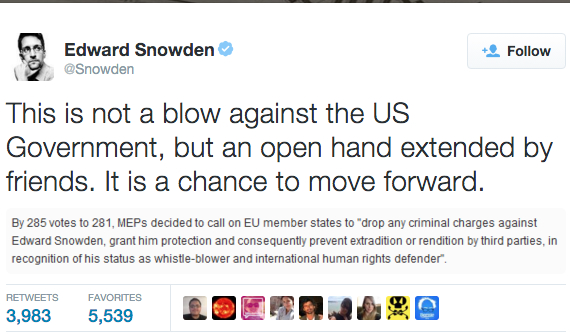 Ευρωπαϊκό Κοινοβούλιο: Ψήφισε υπέρ της προστασίας του Snowden, Ευρωπαϊκό Κοινοβούλιο: Ψήφισε υπέρ της προστασίας του Snowden