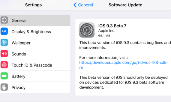 ios 9.3 beta 7 available, iOS 9.3 beta 7: Διαθέσιμο με Night Shift mode