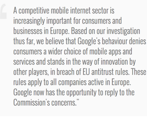 european commission accused google, Google: Επίσημες κατηγορίες για αθέμιτο ανταγωνισμό στο Android