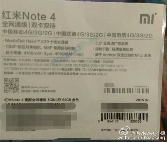 Xiaomi Redmi Note 4, Xiaomi Redmi Note 4: Διέρρευσε με Helio X20 SoC &#038; μπαταρία 4.100mAh