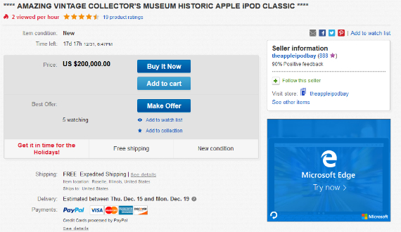 first ipod priced 200k, Το πρώτο iPod πωλείται 200.000 δολάρια στο κουτί του