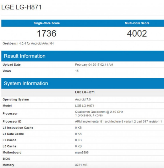 LG H871 geekbench, LG H871: Στο GeekBench με Snapdragon 820 &#8211; Είναι έκδοση του G6;