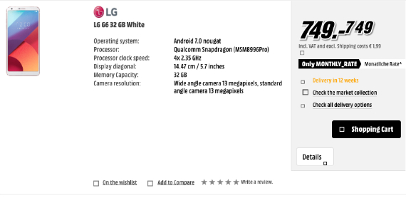 lg g6 price, LG G6: Με τιμή 750 ευρώ στη Γερμανία