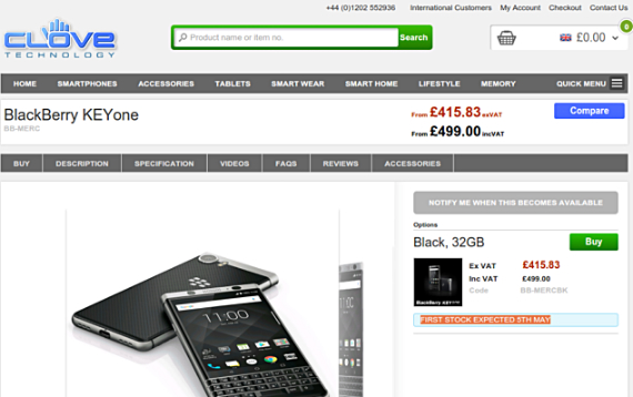 blackberry keyone europe, BlackBerry Keyone: Από 5 Μαΐου στη Μ. Βρετανία με τιμή 582 ευρώ