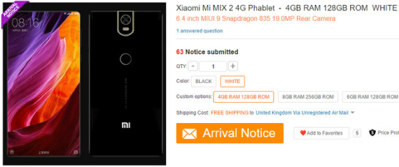 xiaomi mi mix 2 gearbest, Xiaomi Mi Mix 2: Διέρρευσε σε φόρμα προ-παραγγελίας από το Gearbest;