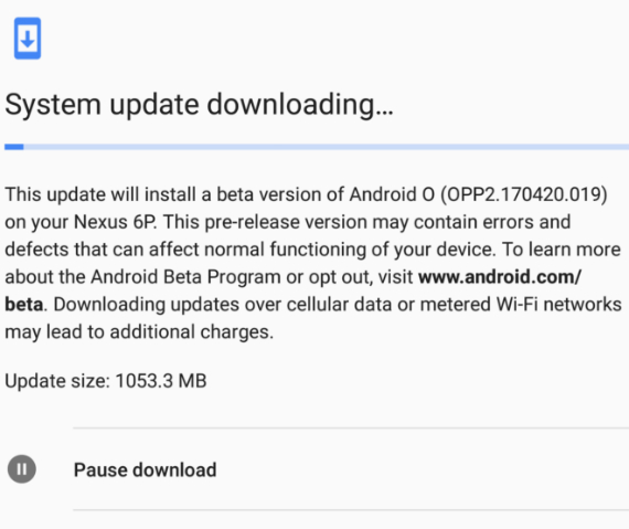 androd o paused update, Tο Android O επιτρέπει την παύση των updates