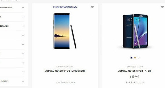 Galaxy Note 8 site, Galaxy Note 8: Εμφανίζεται κατά λάθος στο site της Samsung