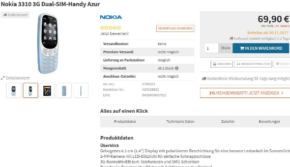nokia 3310 3g price 69 euros, Nokia 3310 3G: Ξεκίνησαν οι παραγγελίες Γερμανία με τιμή 69 ευρώ