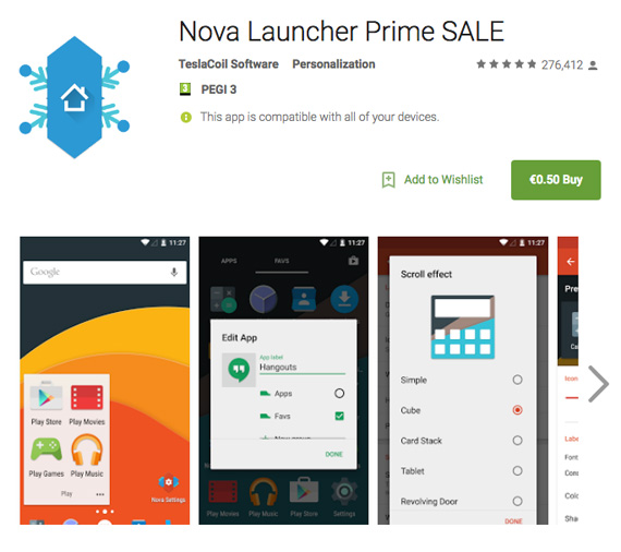 Nova Launcher Prime μόνο με 0,50 ευρώ, Nova Launcher Prime μόνο με 0,50 ευρώ
