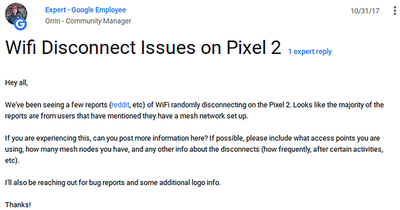 Google Pixel 2 και Pixel 2 XL τυχαία αποσύνδεση Wi-Fi, Google Pixel 2 και Pixel 2 XL: Αναφορές για τυχαία αποσύνδεση από το Wi-Fi
