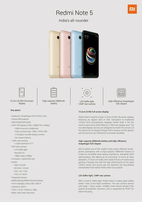 Redmi Note 5 Pro specs, Xiaomi Redmi Note 5 / 5 Pro: Διέρρευσαν τα χαρακτηριστικά