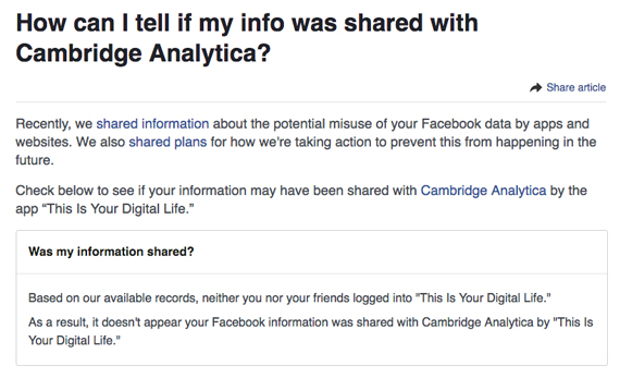 Facebook Cambridge Analytica δεδομένα, Facebook: Δείτε αν η Cambridge Analytica είχε πρόσβαση στα δεδομένα σας