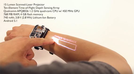 πρωτότυπο smartwatch lumiwatch μετατρέπει χέρι οθόνη αφής, Πρωτότυπο smartwatch μετατρέπει το χέρι σε οθόνη αφής
