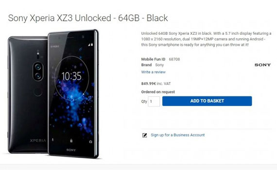 To Sony Xperia XZ3, To Sony Xperia XZ3 προ-παραγγελία με τιμή 849€ στην Αγγλία;