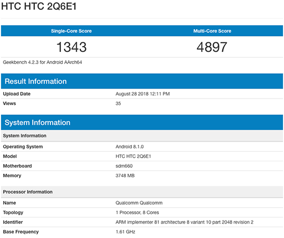 htc u12 life snapdragon 660 4gb ram geekbench, HTC U12 Life με Snapdragon 660 και 4GB RAM στο Geekbench;