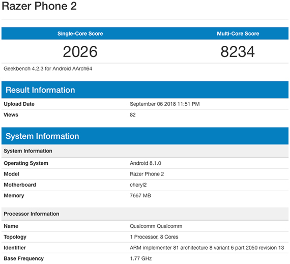 razer phone 2 geekbench, Το Razer Phone 2 με Snapdragon 845 και 8GB RAM στο Geekbench