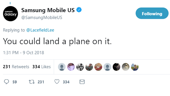 samsung τρολάρει google μέγεθος notch pixel 3 xl, Η Samsung σχολιάζει πως μπορεί να προσγειωθεί αεροπλάνο πάνω στο notch του Pixel 3 XL