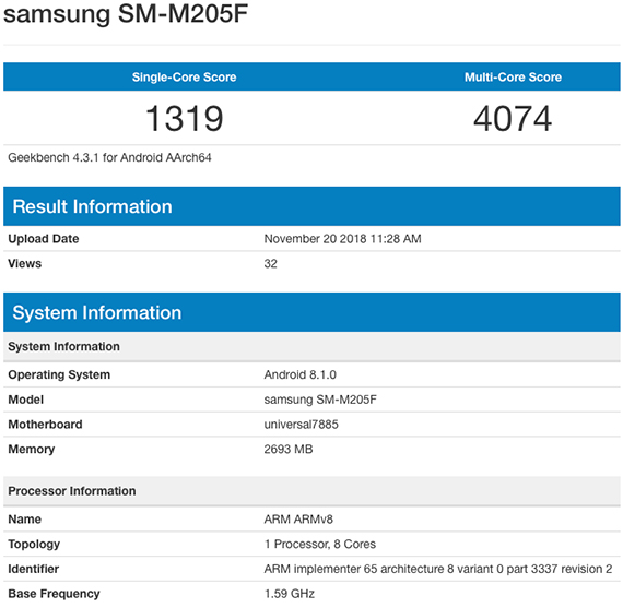Galaxy M samsung Exynos 7885 Geekbench, Η νέα σειρά Galaxy M της Samsung αποκαλύπτεται με τον Exynos 7885 στο Geekbench