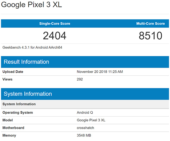 Pixel 3 XL εμφανίστηκε Geekbench Android Q, Το Pixel 3 XL εμφανίστηκε στο Geekbench με Android Q