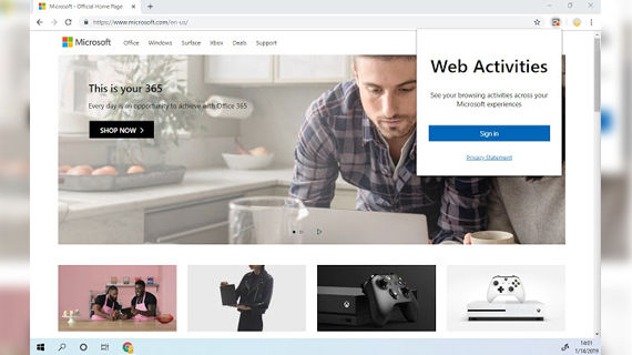 Web Activities, Web Activities: Microsoft Chrome extension για συγχρονισμό σε κάθε συσκευή