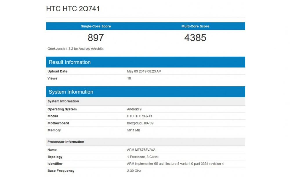 HTC, HTC: Εμφανίστηκε στο Geekbench άγνωστο mid-range με 6GB RAM και τον MediaTek Helio P35